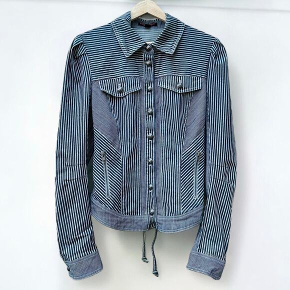 Betsey Johnson Pinstripe Denim Jean Corset Skull Jacket Collection USA Made 10 - Picture 6 of 9